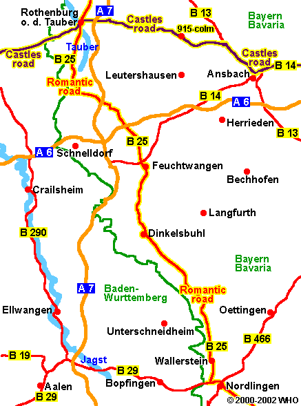 Road map Rothenburg - Colmberg - Nordlingen 437-9, © 2000-2002 WHO